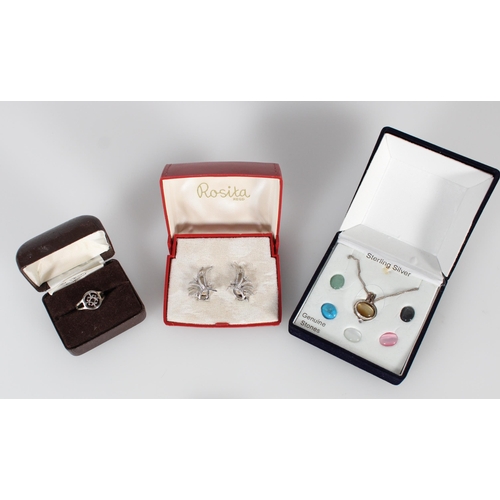 436 - Ola Marie Gorie silver ring, a pair of silver earrings and a silver pendant with interchangeable sto... 