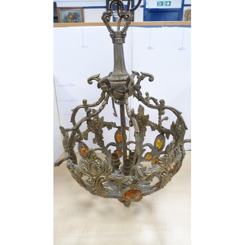 66 - Spanish gilt metal ceiling light.