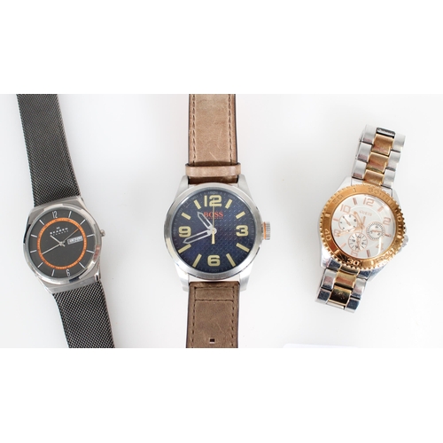 476 - Skagen gents wristwatch, Hugo Boss wristwatch and a Guess wristwatch. (3)