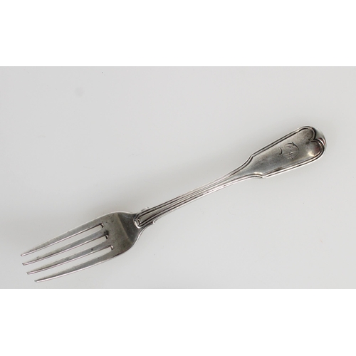 492 - Geo. III silver fork, London 1805, makers mark rubbed, 52g.