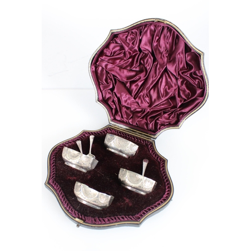 498 - Four Victorian silver plated salts in fitted case.