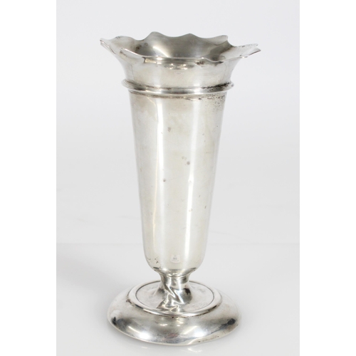 502 - Hallmarked silver trumpet vase with weighted base, H16cm. 