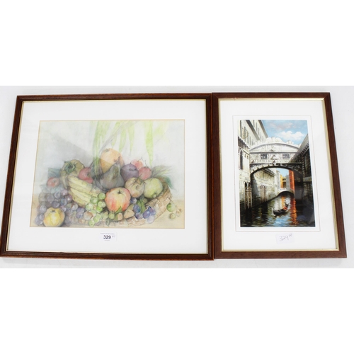 329 - BOYLE, still life basket of fruit, watercolour, signed lower right, 25cm x 34cm, frame 38cm x 47cm a... 