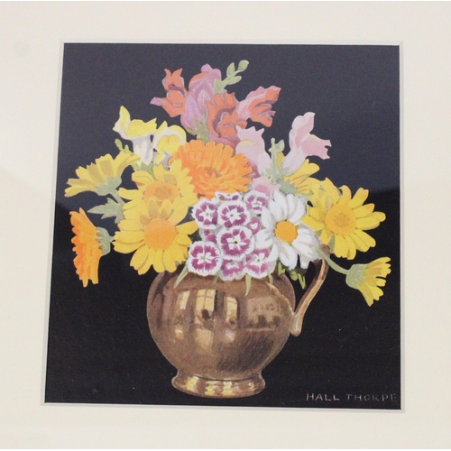 331 - HALL THORPE, still life jug of flowers, print, 17cm x 16cm, frame 43cm x 33cm.