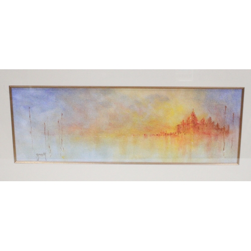 361 - Continental dawn scene, possibly Venice, gouache on paper, indistinctly signed and dated, 19cm x 58c... 