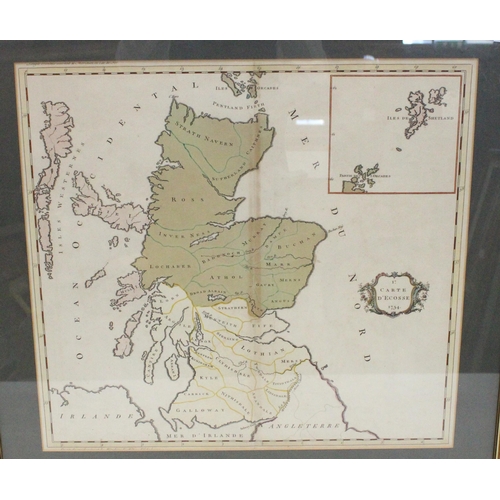 363 - French 1754 coloured lithographic map of Scotland, 'Carte D' Ecosse', 54cm x 57cm.