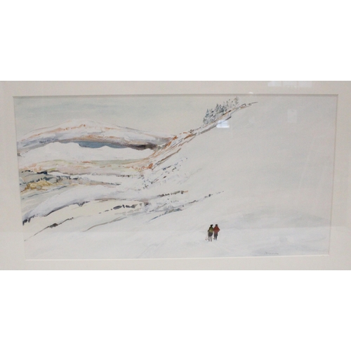 367 - J B Northam, 'Skiing on the Pentlands', watercolour, signed, 29cm x 56cm.