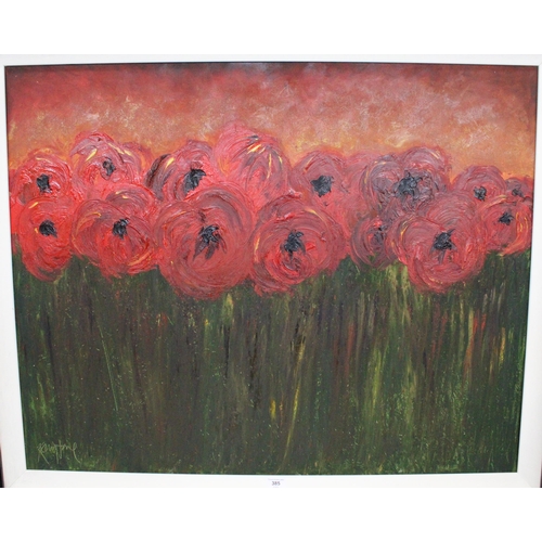 385 - K JANE, Poppy Dream, acrylic painting on canvas, signed lower left, 79cm x 98cm, frame 100cm x 120cm... 