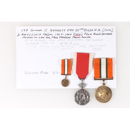 513 - Copy medal of 197 Gunner J Gerrett of the 5th Battery 25th Brigade Royal Artillery comprising a facs... 