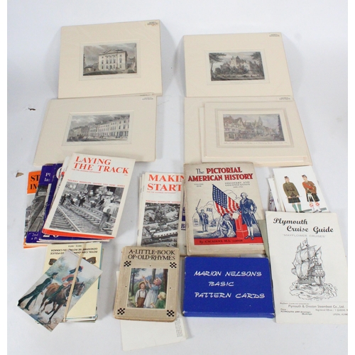 514 - Small railway pamphlets, military postcards, hand-coloured prints of Edinburgh, and other ephemera.