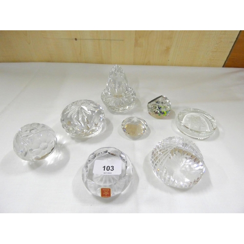 103 - Collection of crystal glass paperweights including Stuart Crystal and Tudor