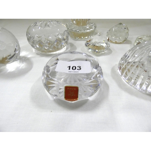 103 - Collection of crystal glass paperweights including Stuart Crystal and Tudor