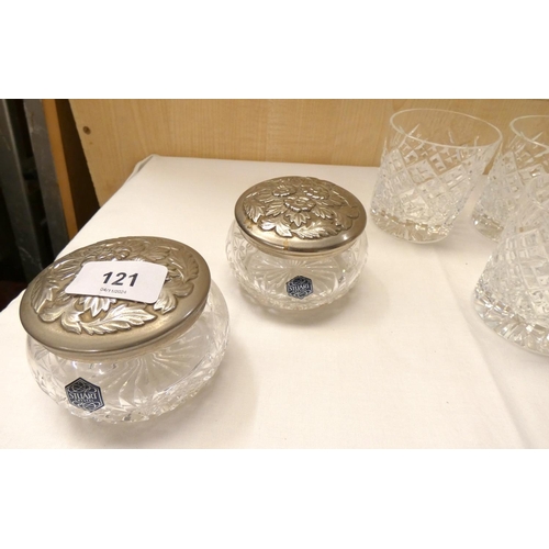 121 - Set of six Stuart Crystal tumblers and two trinket pots.