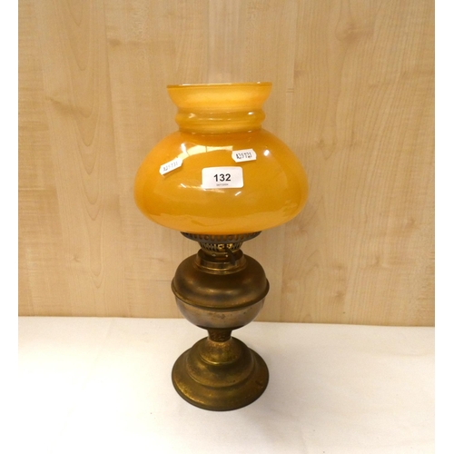 132 - Large, vintage, brass oil lamp.