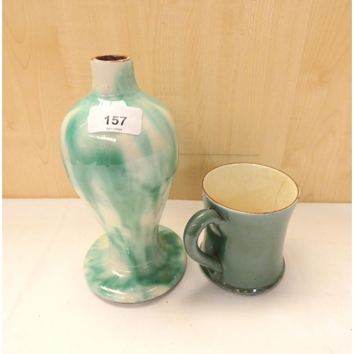 157 - Studio Pottery lamp base and Studio Pottery cup.