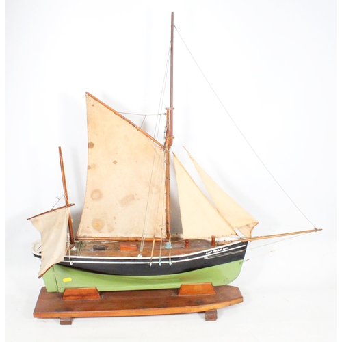 28 - Vintage wooden pond yacht with sails, 82cm high.