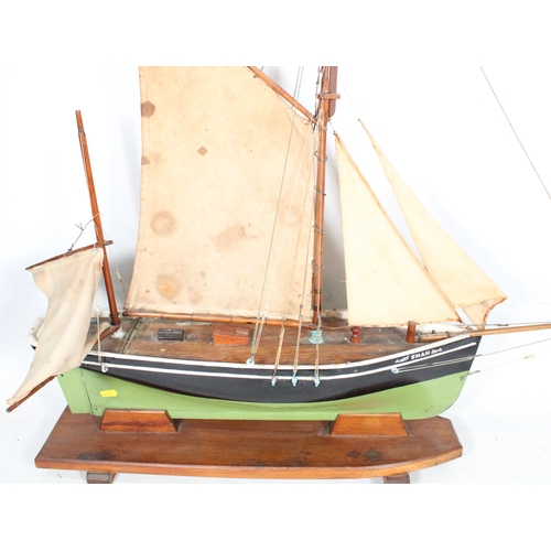 28 - Vintage wooden pond yacht with sails, 82cm high.