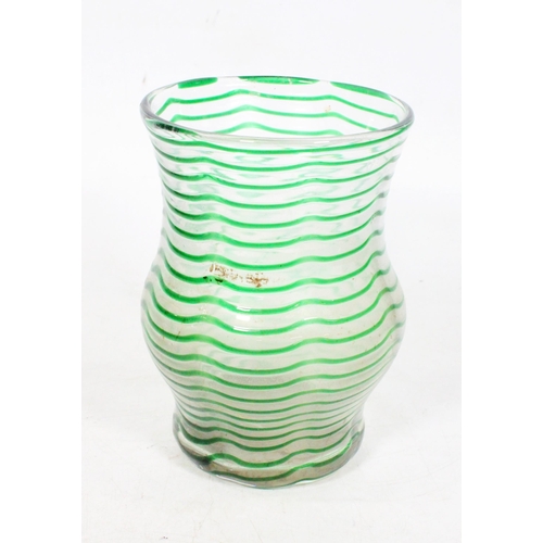 30 - Early 20th century Art Glass vase with green ribbon trails, 17cm high.