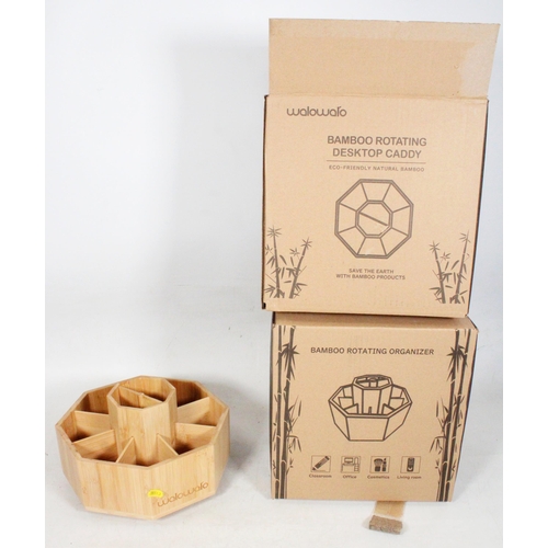 41 - Bamboo rotating organiser and a bamboo rotating desk top caddy.