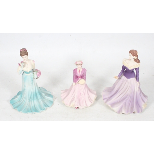 59 - Coalport figurines to include Summer of Love, Summer Fragrance and Beau Monde on Court.