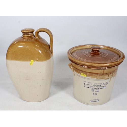 85 - John Kemp of Musselburgh stoneware crock and a stoneware flagon.