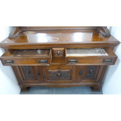 436 - Early 20th century mahogany mirror-back sideboard, the mirrored back on fluted column supports, the ... 