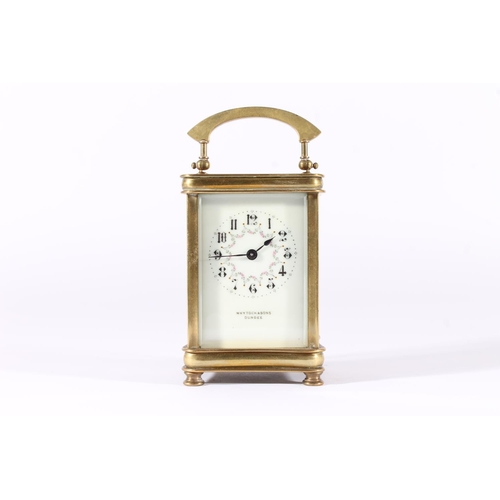 237 - French brass carriage clock, early 20th century, retailer's mark for Whytock & Sons of Dundee, h... 