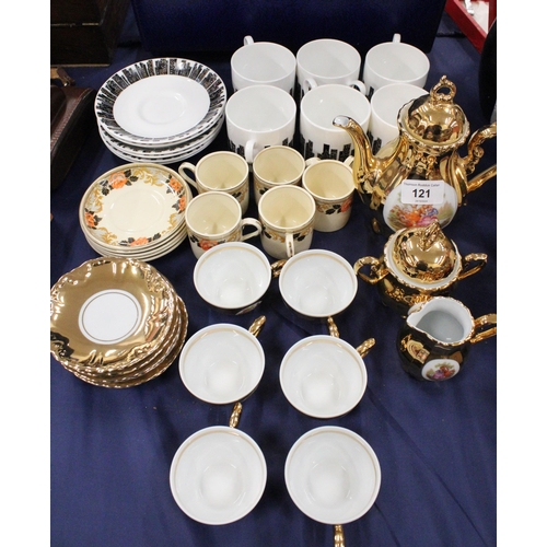 121 - Royal Grafton coffee set, and other coffee and teaware.