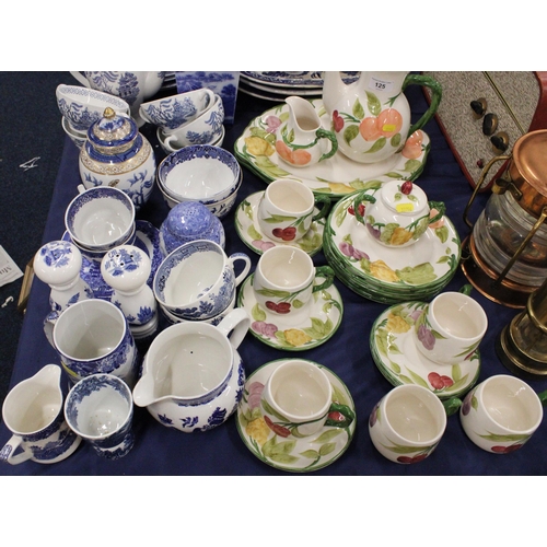 125 - Masons Fruit pattern tea and dinner set, and blue and white ceramics to include jugs, bowls, etc.