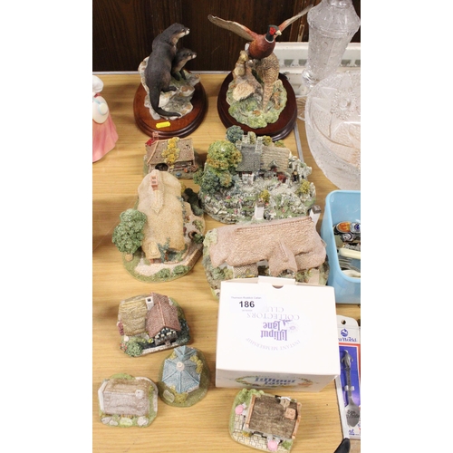 186 - Border Fine Arts Spring Romance otter group, Taking Flight pheasant group, and Lilliput Lane cottage... 