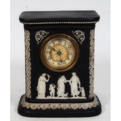 199 - Wedgwood black jasperware 19th century mantel clock.