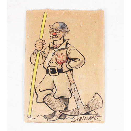 213 - WWI sketch of a Tommy, the reverse painted with another sketch.