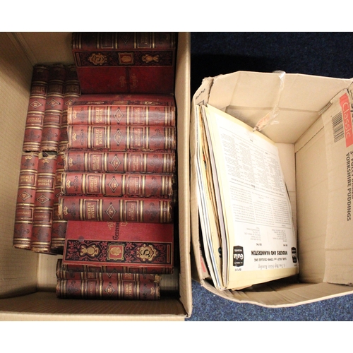 255 - Box containing Waverley Novels, and a box of vintage records.