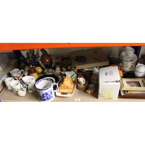 300 - Blue and white mug, part teasets, whisky decanters, etc.