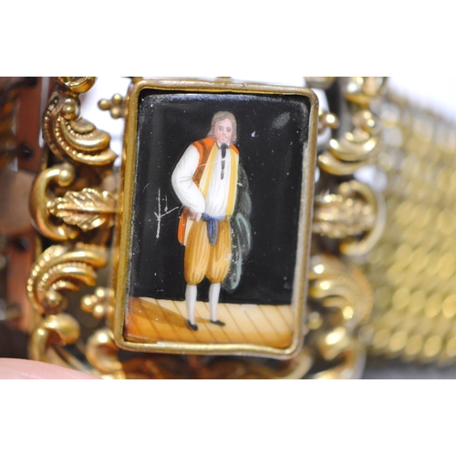 184 - Continental gilt metal bracelet with Berlin porcelain miniature of a man, c. 1860.