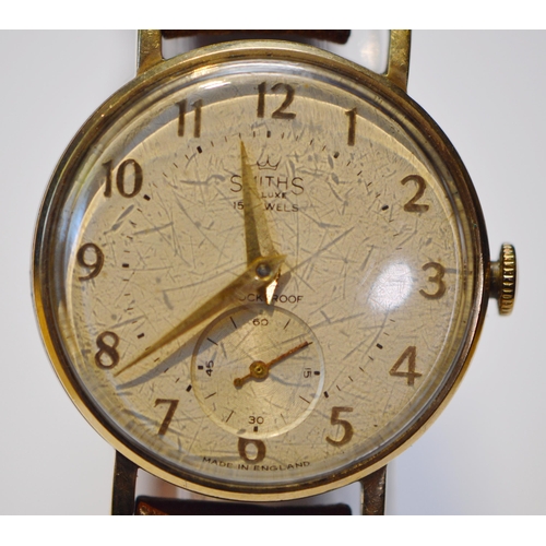 285 - Smith's De-Luxe 15 jewels 9ct gold gent's wristwatch, c. early 1960s, with gold-coloured Arabic nume... 