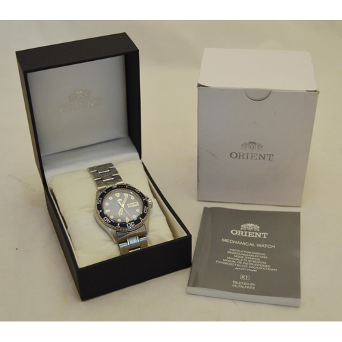 287 - Orient gent's automatic stainless steel bracelet watch, blue dial and blue bezel, stainless strap, r... 