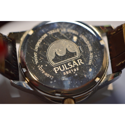 290 - Pulsar quartz chronograph watch, on leather strap, ref no. 380192, with box.