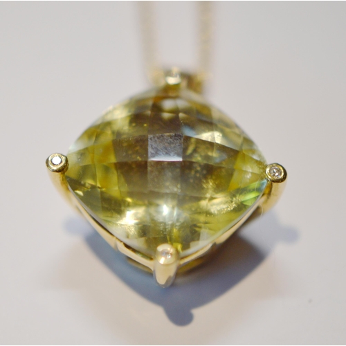 217 - Citrine pendant in 18ct gold, the large square-cut citrine measuring approximately 17mm, approximate... 