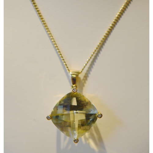 217 - Citrine pendant in 18ct gold, the large square-cut citrine measuring approximately 17mm, approximate... 