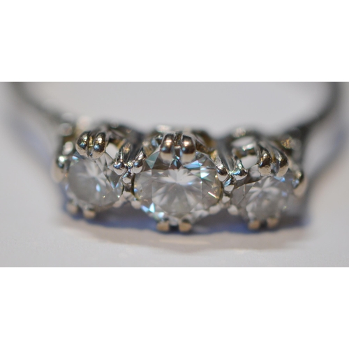 232 - Diamond three-stone ring set with brilliants, approximately .40ct and .25ct, approximately .9ct in t... 