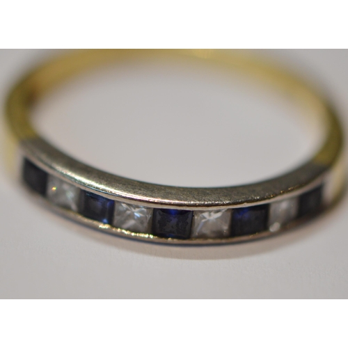 235 - Diamond and sapphire half eternity ring in 18ct gold, 2000, size N, 2.9g gross.