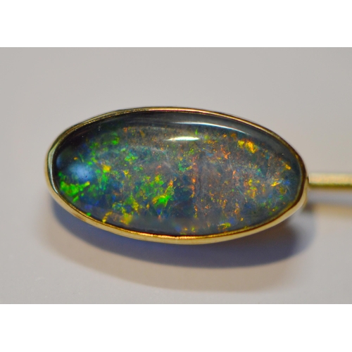 240 - 9ct gold opal scarf pin and two others in 9ct gold, set with a turquoise and pearl, 2.1g gross.  (3)