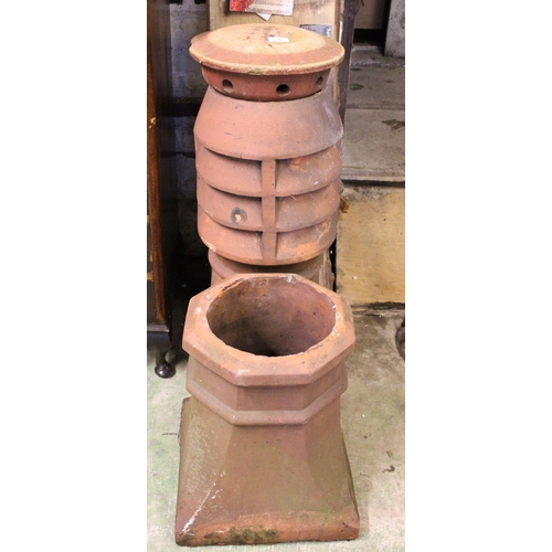 526 - Terracotta vented chimney pot and another base, tallest 86cm tall.