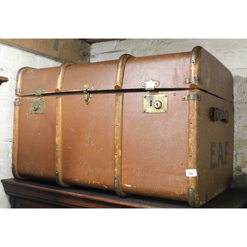 539 - Wooden banded domed top trunk.