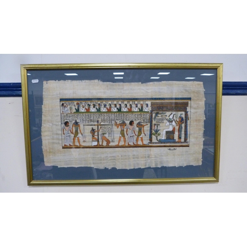 1 - After Rajndera SinghProwling tigerPrint, and a papyrus Egyptian-style picture, both framed and glaze... 