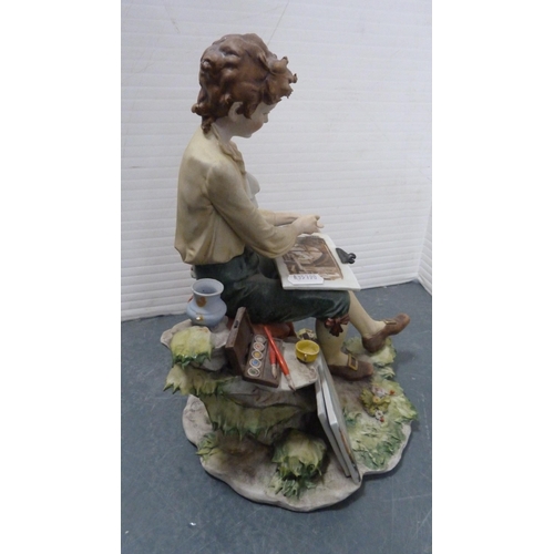 100 - Four Italian Capodimonte-style figures modelled as girls reading, a girl with chick, boy playing an ... 