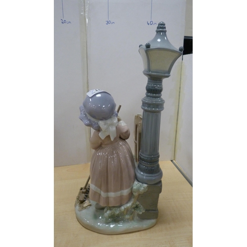 101 - Pair of Lladro bookends in the form of a girl holding a parasol and a girl sweeping with a kitten ne... 