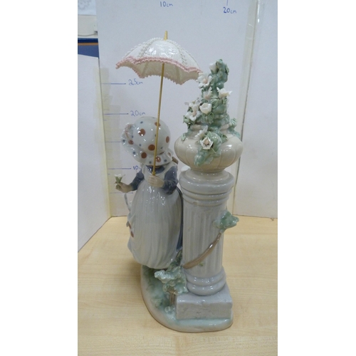 101 - Pair of Lladro bookends in the form of a girl holding a parasol and a girl sweeping with a kitten ne... 