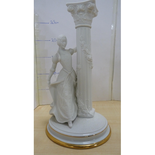 104 - Pair of Franklin Mint fine porcelain candlesticks modelled as Romeo and Juliet on oval bases.  ... 